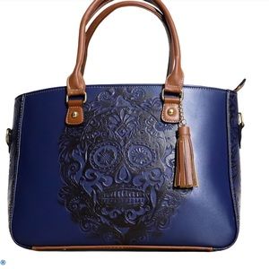 Elisa skull leather and recycle materials tote bag